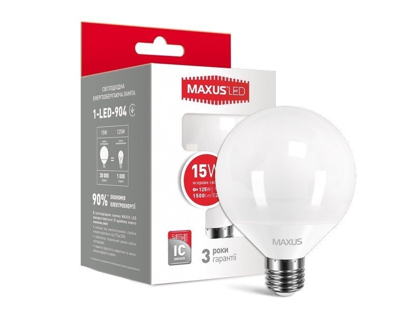 

Лампа светодиодная Maxus 15 Вт G95 E27 220 В 4100 К матовая