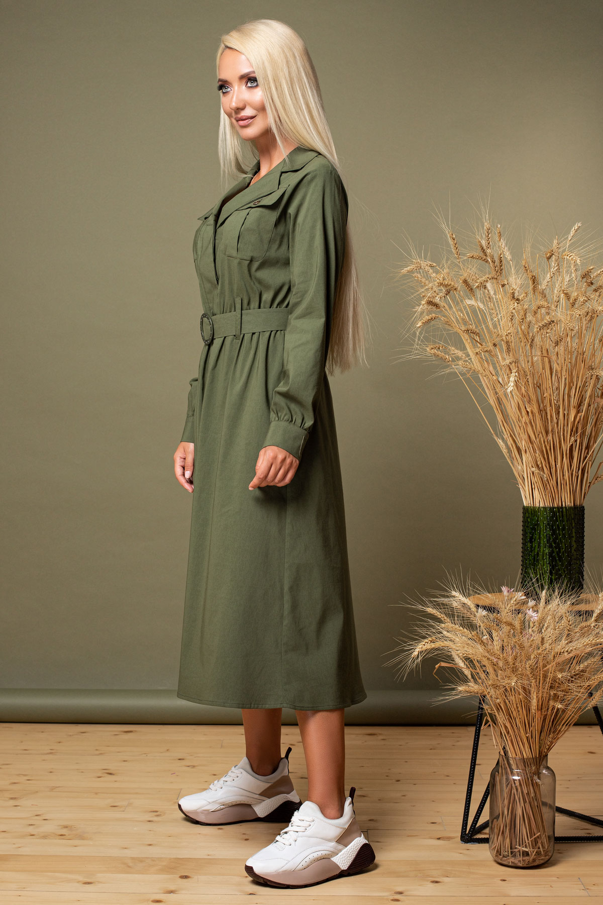 Women's Khaki Stash Shirt Dress ELB-19000953