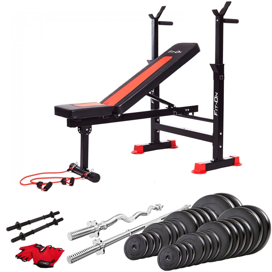 

Скамья тренировочная Fit-On FN-S101 + штанга и гантели 123 кг (2110-0025)