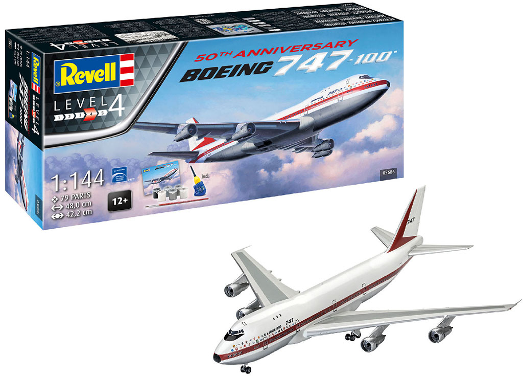 

Сборная модель Revell Самолет Боинг-747-100 50 лет. Масштаб 1:144 (RVL-05686) (4009803056869)