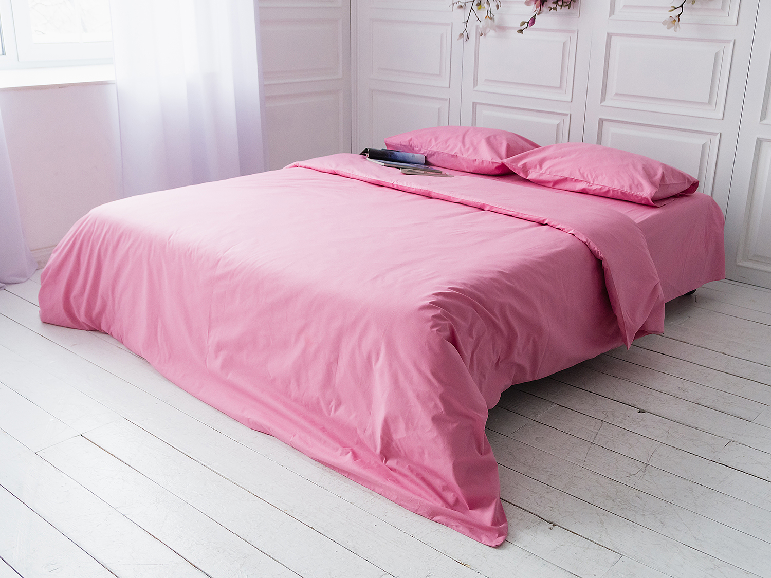 

Комплект постельного белья Utorova Лос-Анджелес Полуторный 2 наволочки хлопок ранфорс Серый+Розовый