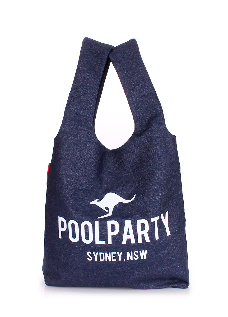 

Коттоновая сумка POOLPARTY синяя стильная с логотипом