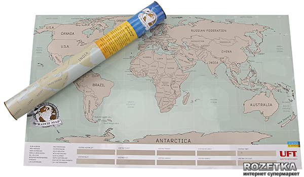 

Скретч карта мира UFT Scratch World Map на английском Big 88 х 52 см