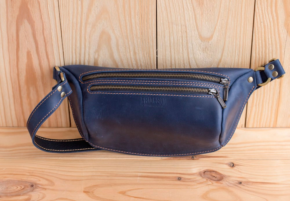 

Сумка-бананка Gridasov Leathercraft Scout - Double Zipper синяя (BG-002-BL)
