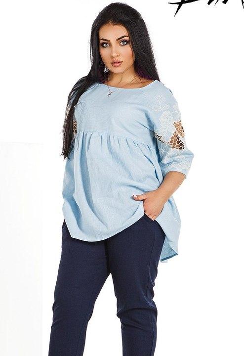 

Костюм G&M k-41348 54-56 Размер цвет блузка голубая+брюки тёмно-синие