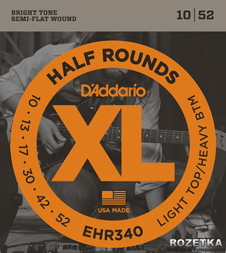 

D'Addario EHR340 Steel XL Half Rounds Light Top/Heavy Bottom (10-52)