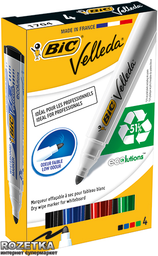 

Набор маркеров для досок сухостираемых 4 шт BIC Velleda 1.7 мм Цветные (3086120017040)