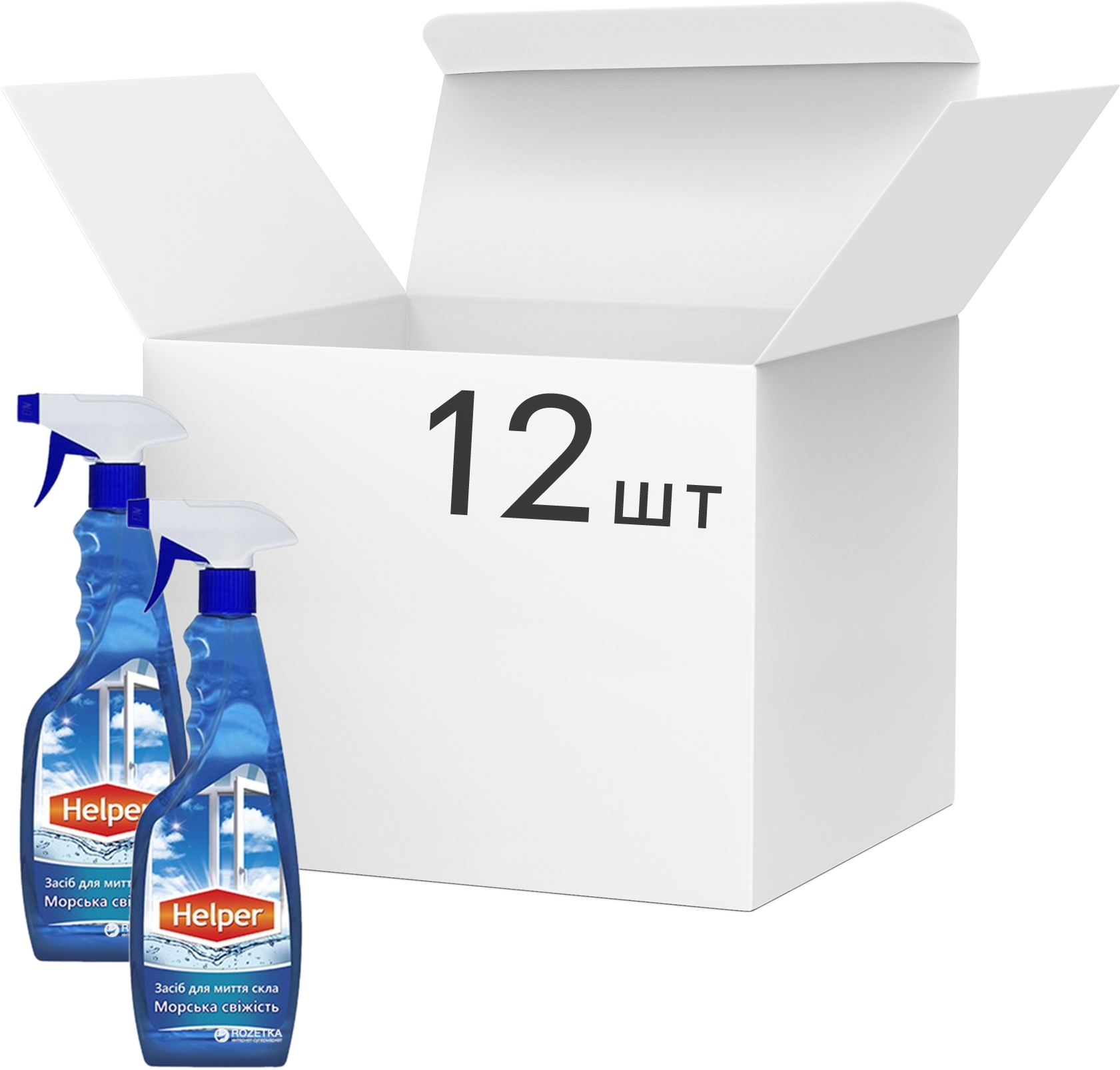 Акція на Упаковка моющего средства Helper для мытья стекол Морская свежесть 500 мл х 12 шт (4823019010343) від Rozetka UA