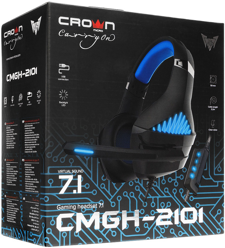 

Наушники Crown CMGH-2101 Blue, USB