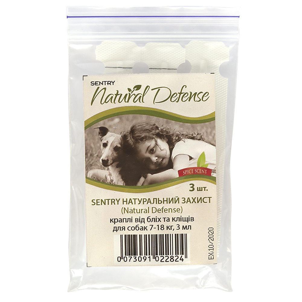 

Капли Sentry Natural Defense от блох и клещей для собак 7 - 18 кг 3 пипетки (9 мл)