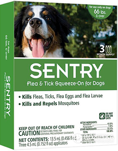 

Капли Sentry от блох, клещей и комаров для собак весом более 30 кг 3 пипетки (13.5 мл)