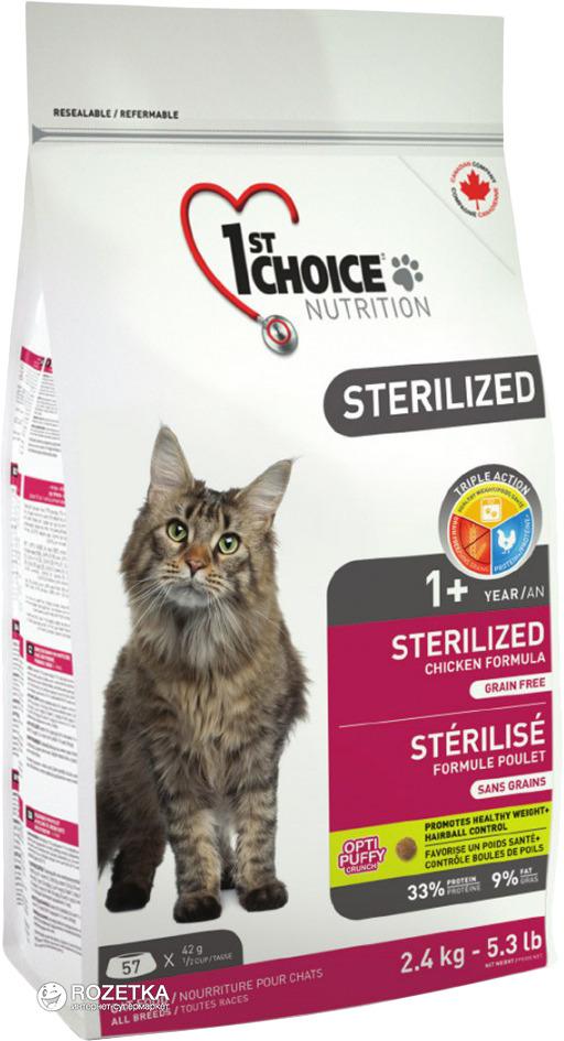 

Сухой корм для кастрированных котов и стерилизованных кошек 1st Choice Sterilized 2.4 кг