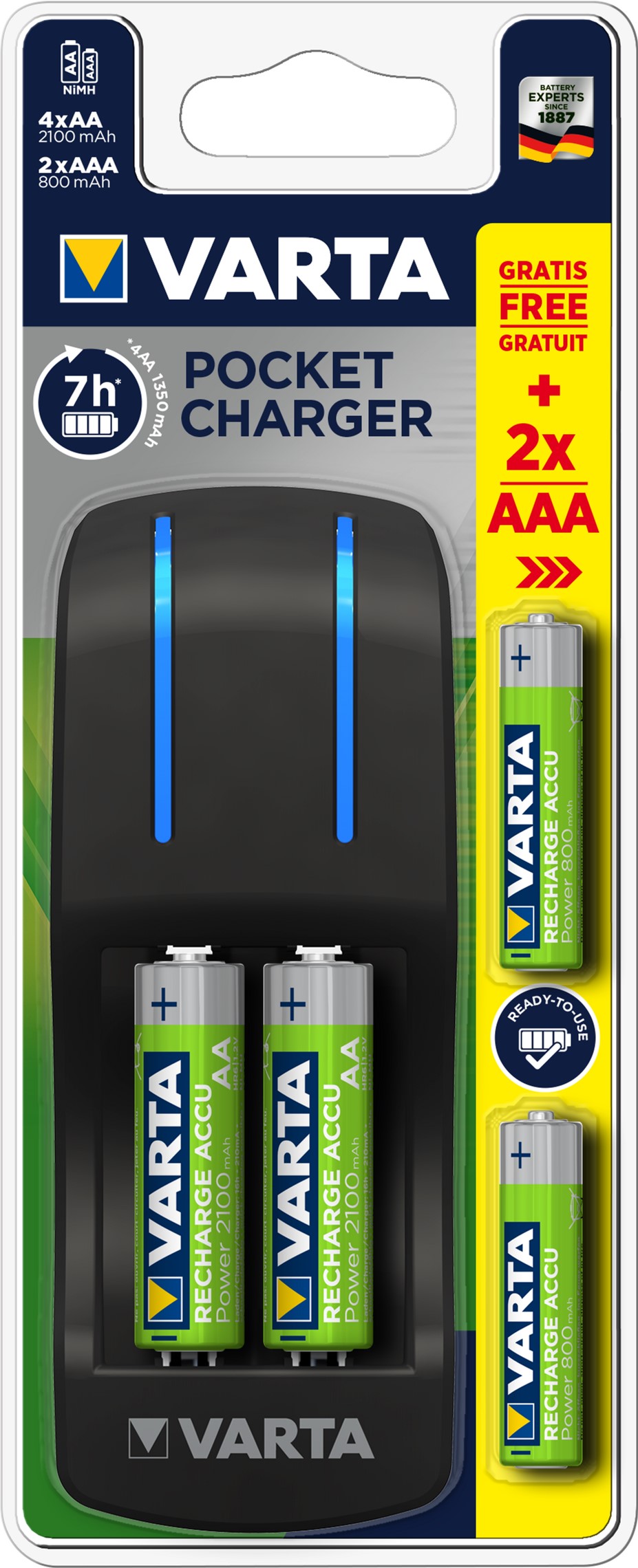  устройство Varta Pocket Charger АА 4x2100 + ААА 2х800 мАч NI .
