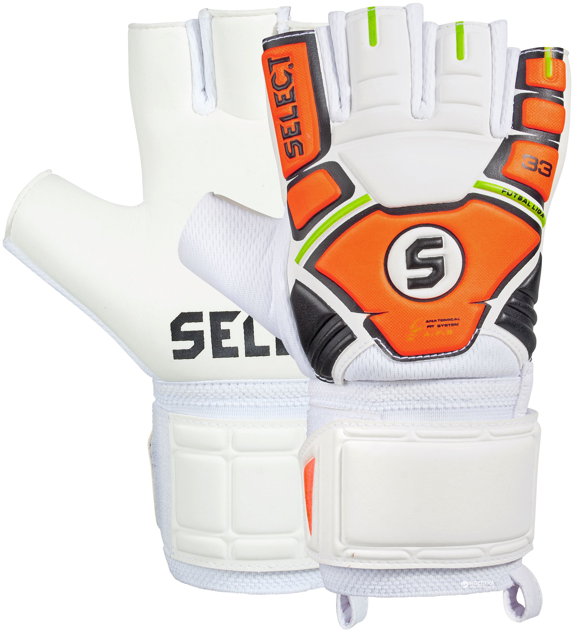 

Перчатки вратарские Select Goalkeeper Gloves 33 Futsal Liga 5 Бело-оранжевый с чёрным (5703543079087)