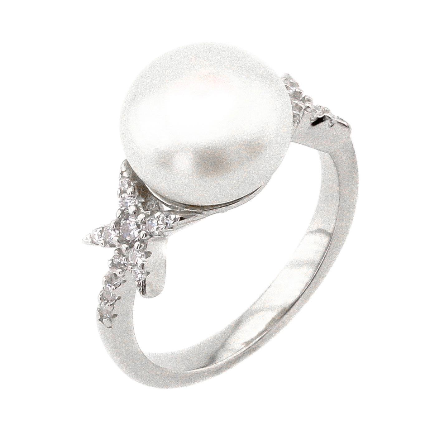 

Серебряное кольцо с им. жемчуга и фианитами K11750 Диамант, 17 размер