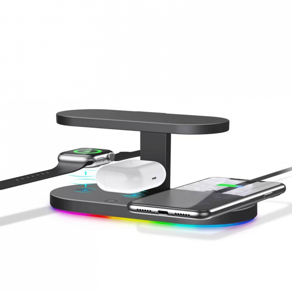 

Беспроводная зарядка 3-в-1 Black с УФ дезинфекцией для iPhone/Apple Watch/AirPods + блок питания