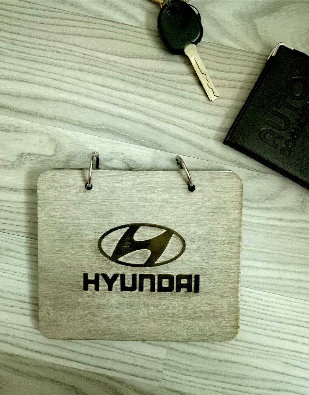 

Блокнот из дерева А6 Хендай, Hyundai (на кольцах), сувенир автовладельцу