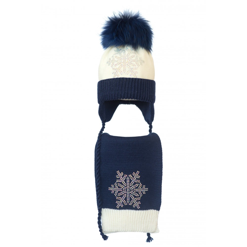 

Комплект (шапка и шарф) HATTY Снежинка 6с (50 см) Молочный с темно-синим (4/2-10-6с)