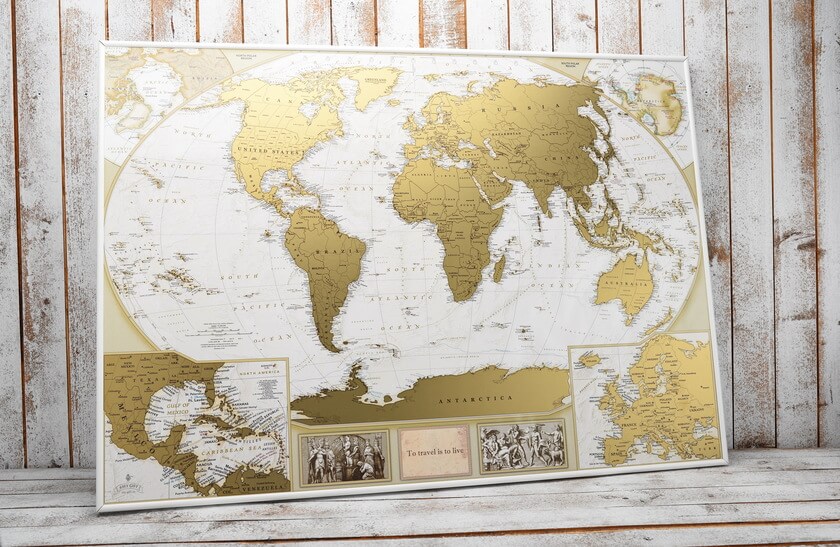 

Скретч карта мира Mymap Antique edition в раме Metal White