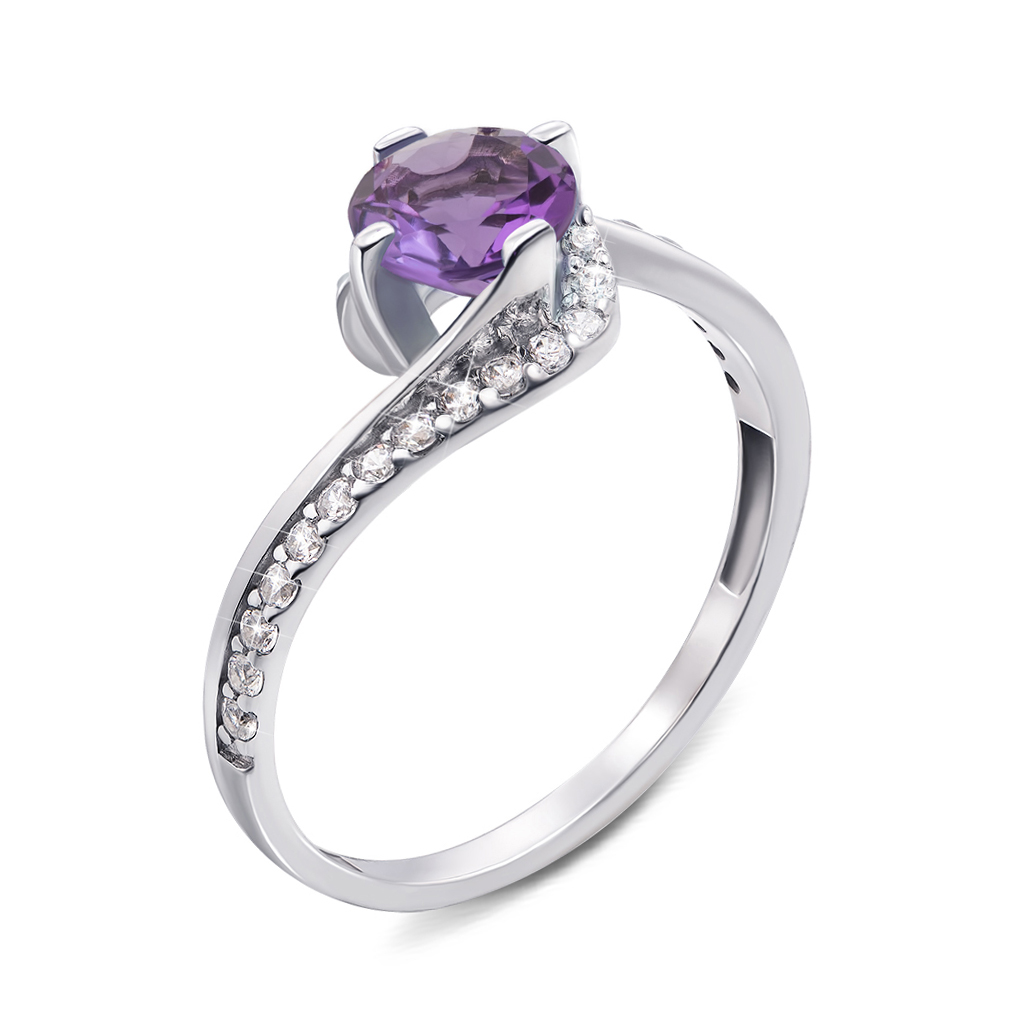 

Серебряное кольцо с аметистом и фианитами 000136410 17 размера