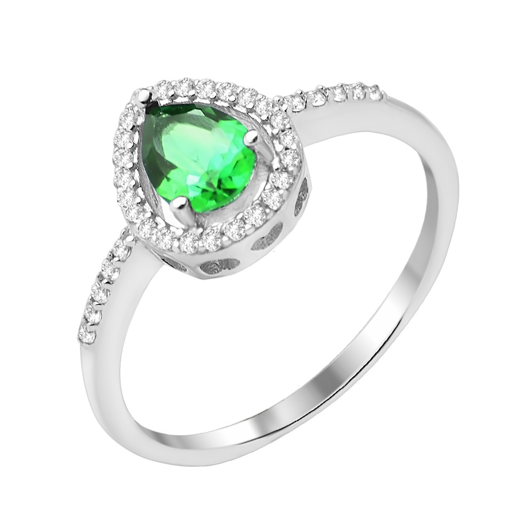 

Серебряное кольцо с изумрудом и фианитами 000132678 15.5 размера