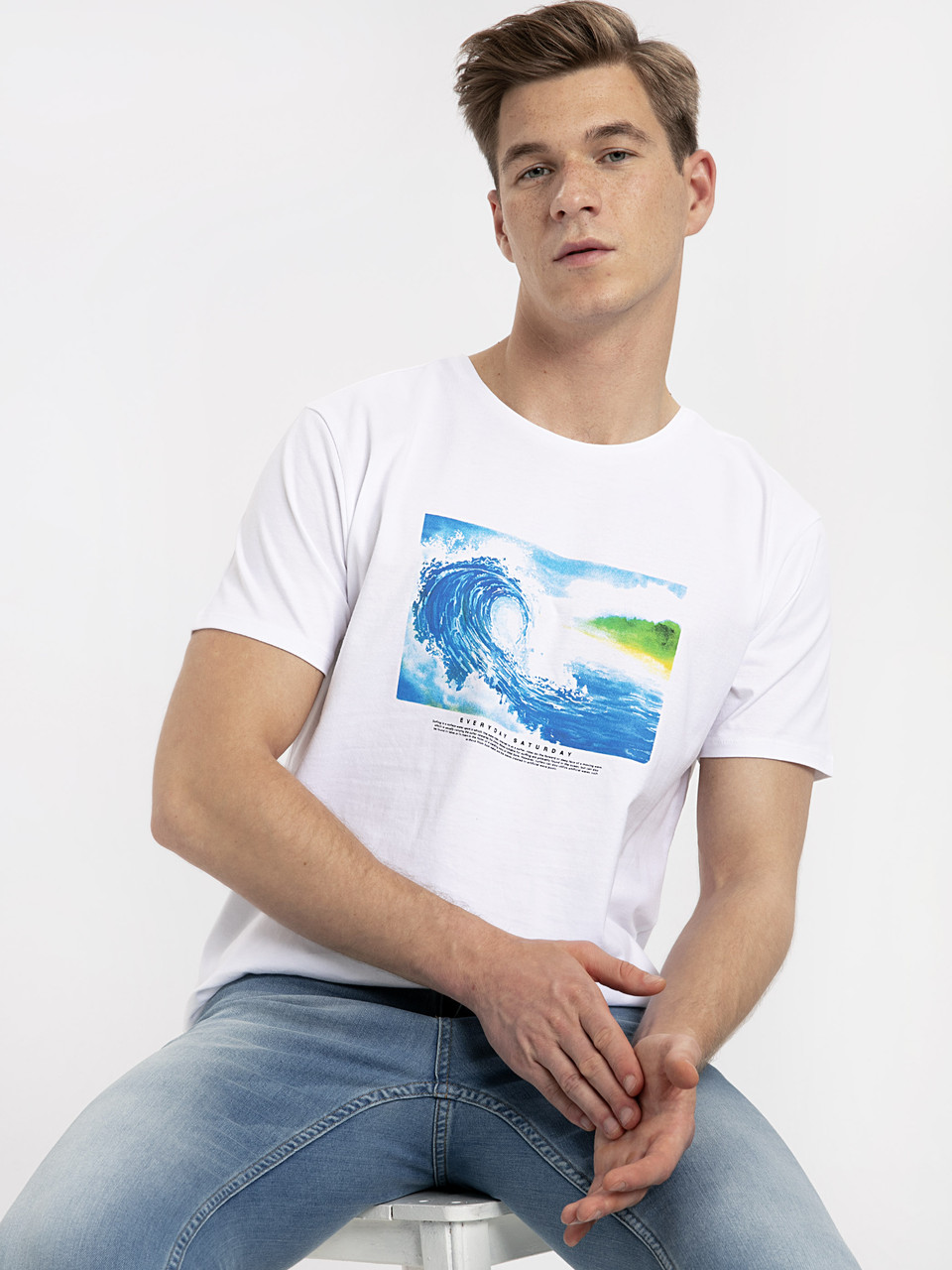 

Мужская футболка LС Waikiki Every day is Saturday  Белая (LCW T-shirt -1706-3, Мужская футболка LС Waikiki Every day is Saturday XL Белая (LCW T-shirt -1706-3)