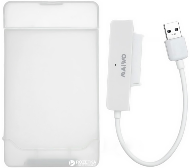Адаптер Maiwo для підключення HDD/SSD 2.5" SATA до USB3.0 + контейнер захисний для HDD 2.5" (K104-U3S white)