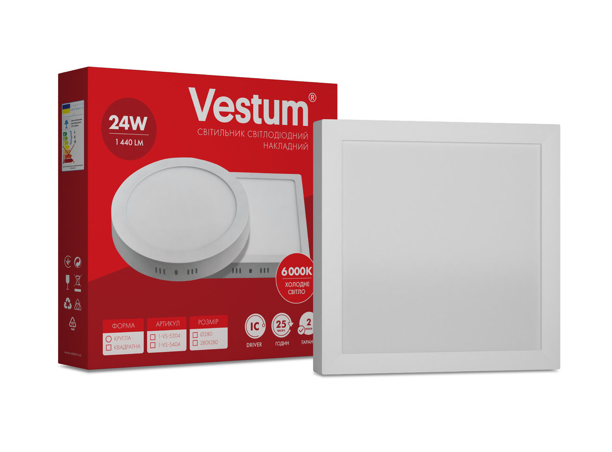 

Светильник LED накладной квадратный Vestum 24W 6000K 220V (1-VS-5404)