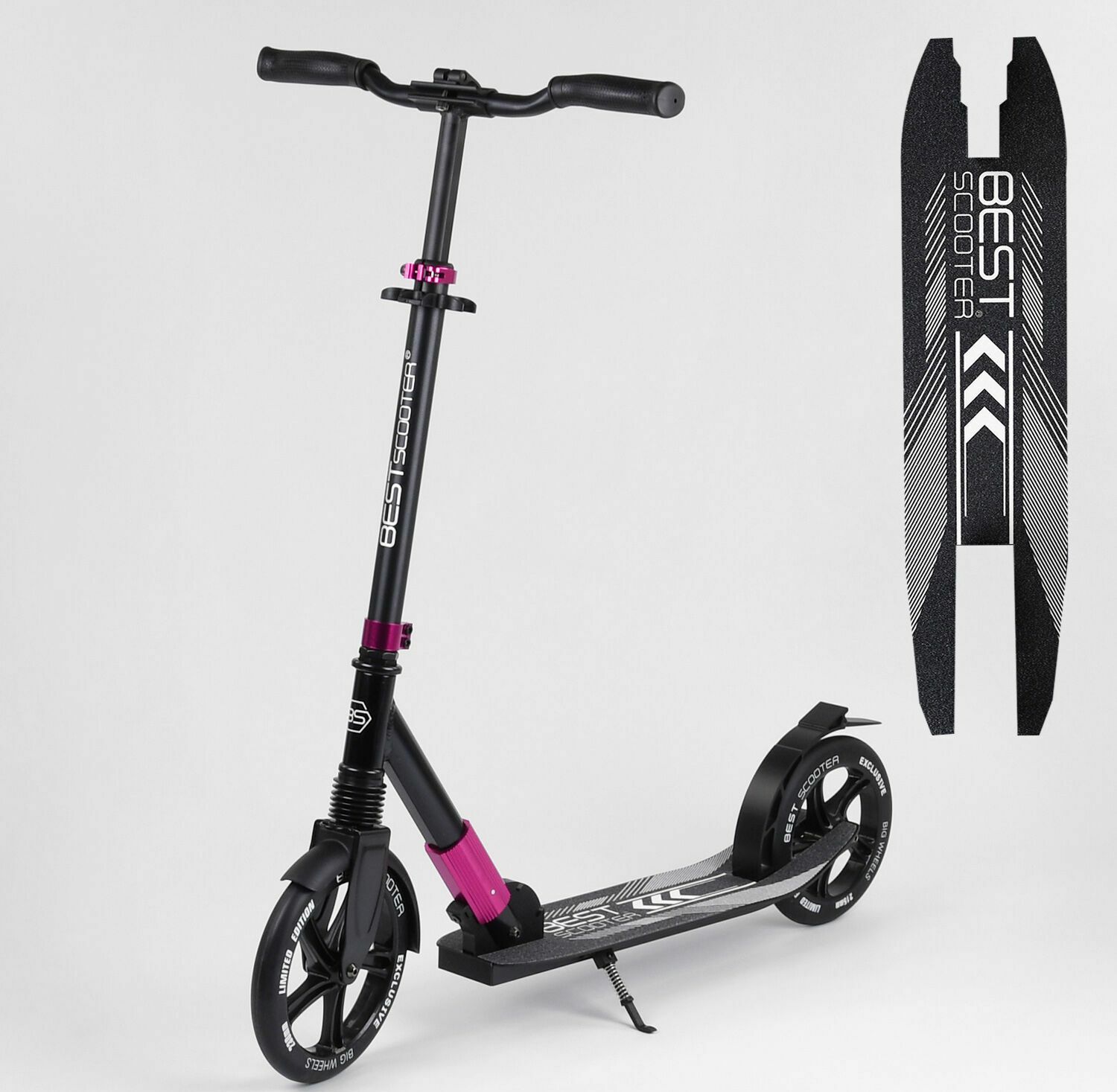 

Двухколесный самокат Best Scooter 93566 складной Рама алюминий Черный с розовым
