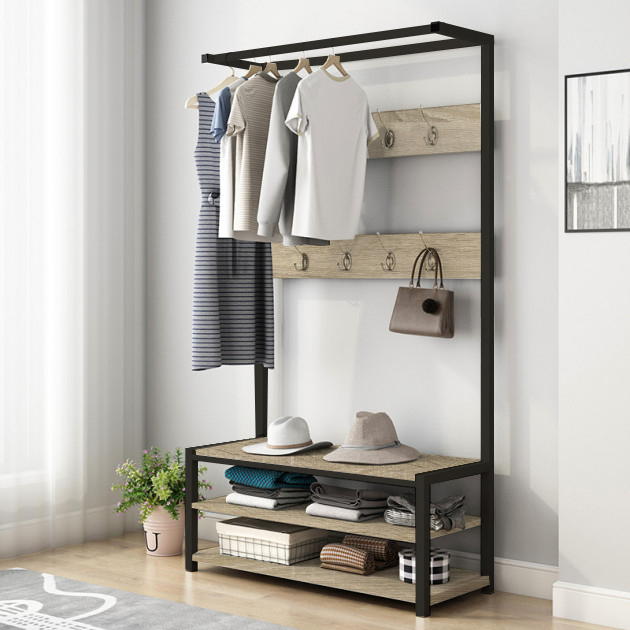 

Напольная вешалка для прихожей Металл-Лофт М5 из Металла и ДСП L 100х35х180 см Черный/Дуб Сонома