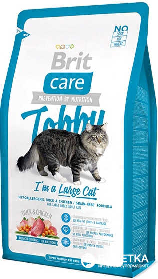 

Сухой корм для кошек крупных пород с курицей и уткой Brit Care Tobby I am a Large Cat 7 кг (8595602512980)