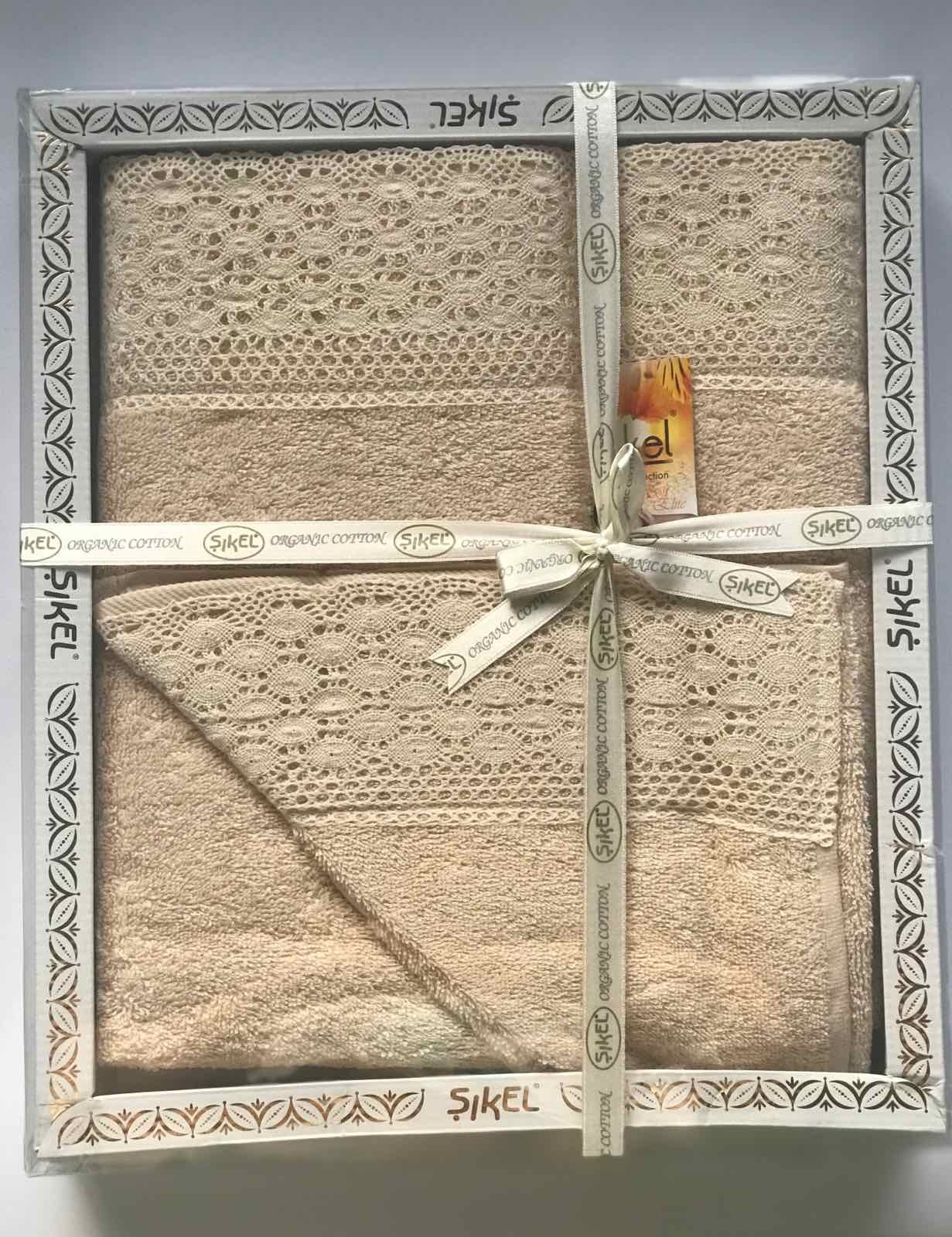 

Набор махровых полотенец Sikel кружево Soft 30*50 + 50*90 + 70*140 бежевый (ts-01700)
