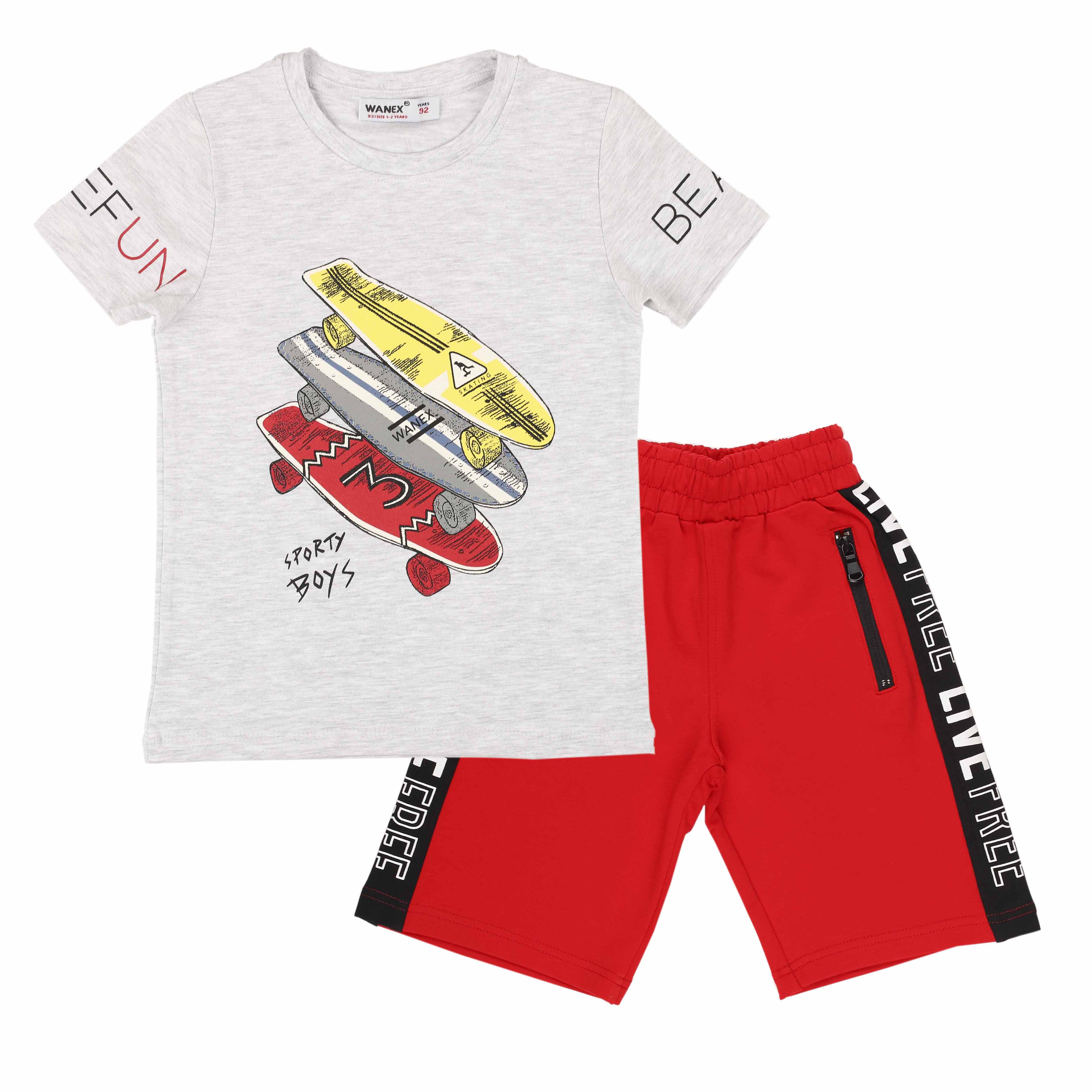 

Комплект Wanex для мальчиков со скейтом серо-красный 92