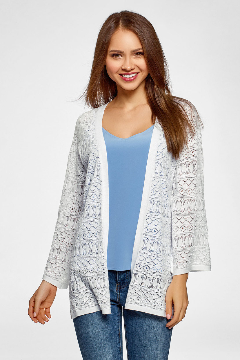 

Женский белый кардиган Oodji L 63212597/35472/1000N