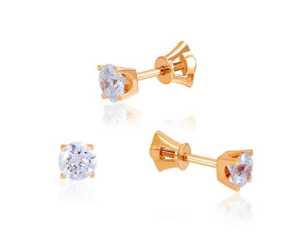 

Серьги-пусеты золотые с камнями SWAROVSKI Zirconia, "Премьера", С4001GSW