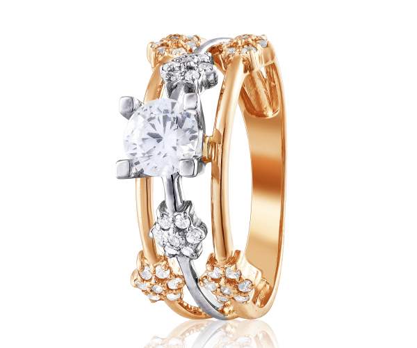 

Кольцо с камнем SWAROVSKI Zirconia "Вензель", комбинированное золото, КД4182SW, 16.5 размер