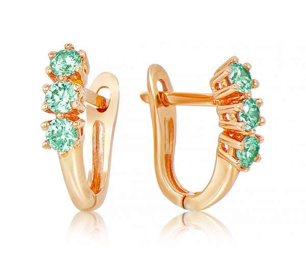 

Серьги золотые с камнями SWAROVSKI Zirconia "Тайна", С4102SWFGREEN