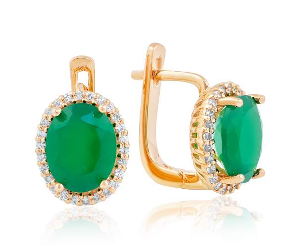 

Серьги золотые с английской застежкой, зеленый оникс, "Мария", С4099ОНИКСЗЕЛ