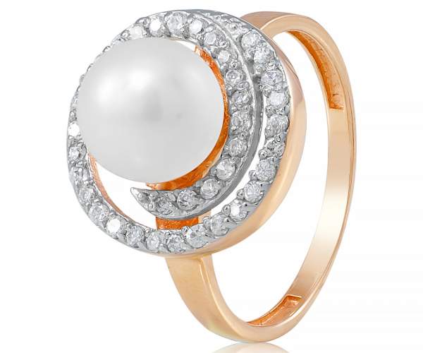 

Кольцо в комбинированном золоте с жемчугом "Дар Посейдона", КД2040, 17 размер