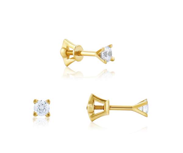 

Серьги-пусеты с камнями SWAROVSKI Zirconia, "Классика", желтое золото, С4010/2GSW