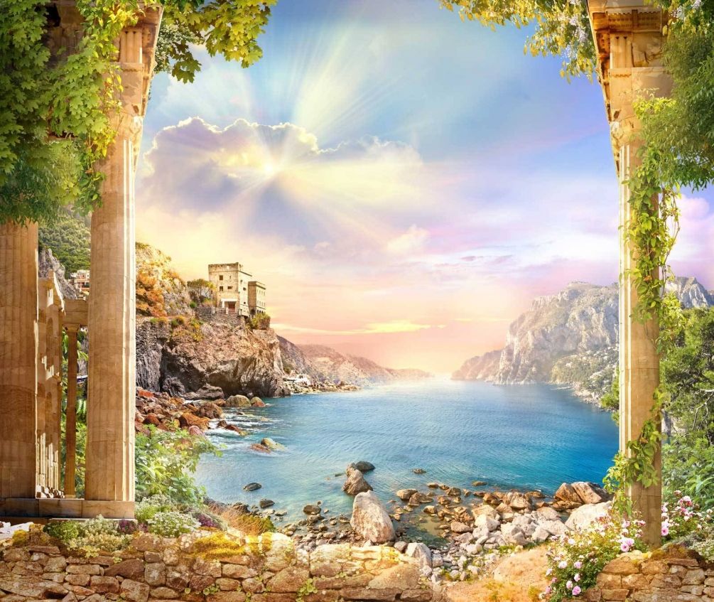 панно пейзажи. рим фрески колоннада. панно пейзажи. фрески апплико горы. фреска аффреско водопад.