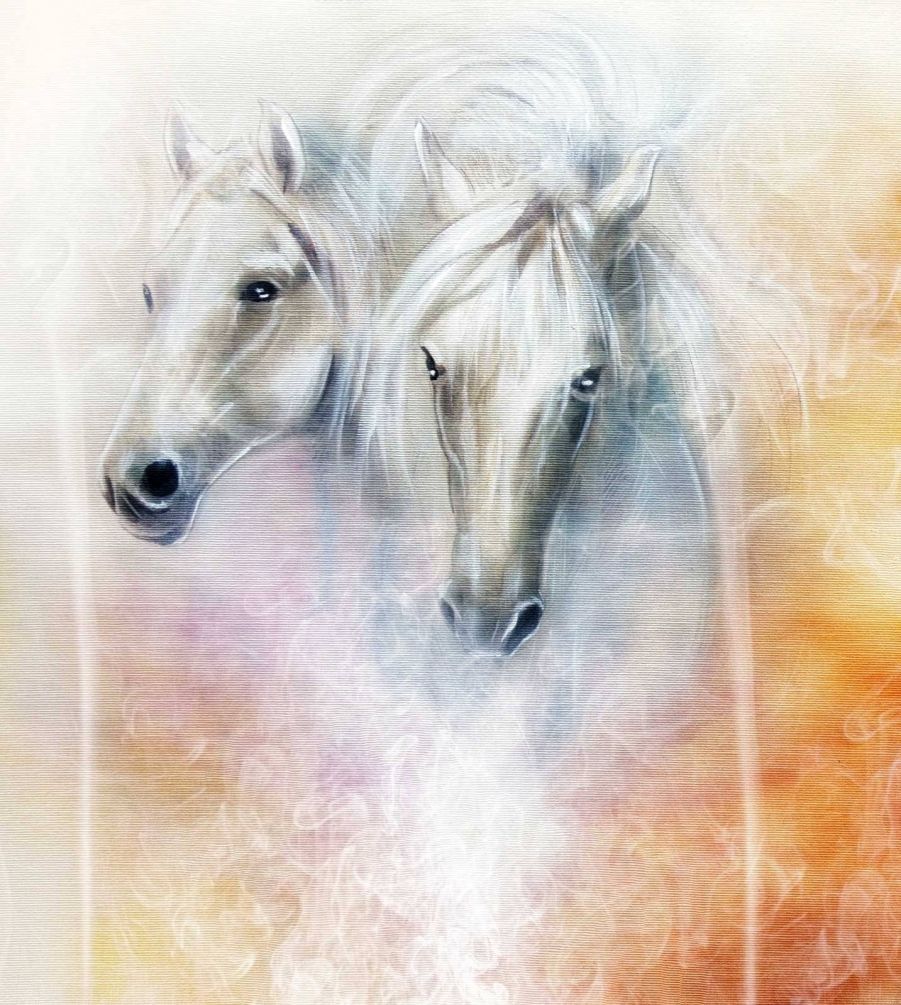 Фреска две белые лошади