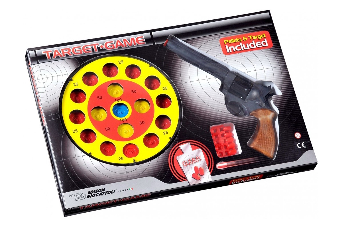 

Игрушечный пистолет с мишенью Target Game 28см 8-зарядный Edison Giocattoli 30х13х3 см Коричнево-Серый 000009028