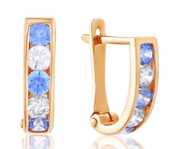 

Серьги-дорожки золотые с камнями SWAROVSKI Zirconia "Линия", С4180SWFBLUE