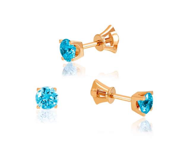 

Серьги-пусеты золотые с голубыми камнями SWAROVSKI Zirconia, "Премьера", С4001GSWFBLUE