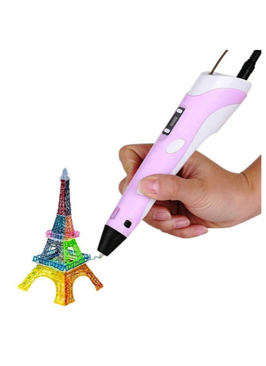 

3D ручка 3DPen-2 с дисплеем Розовая с разноцветным PLA пластиком 150 метров