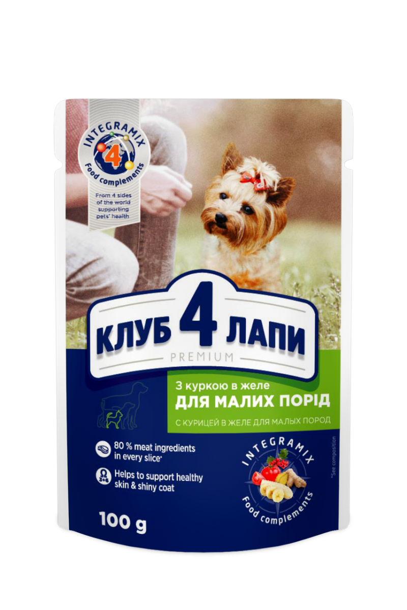

Влажный корм для собак Клуб 4 Лапы с курицей в желе 24 шт(упаковка) (111100up)