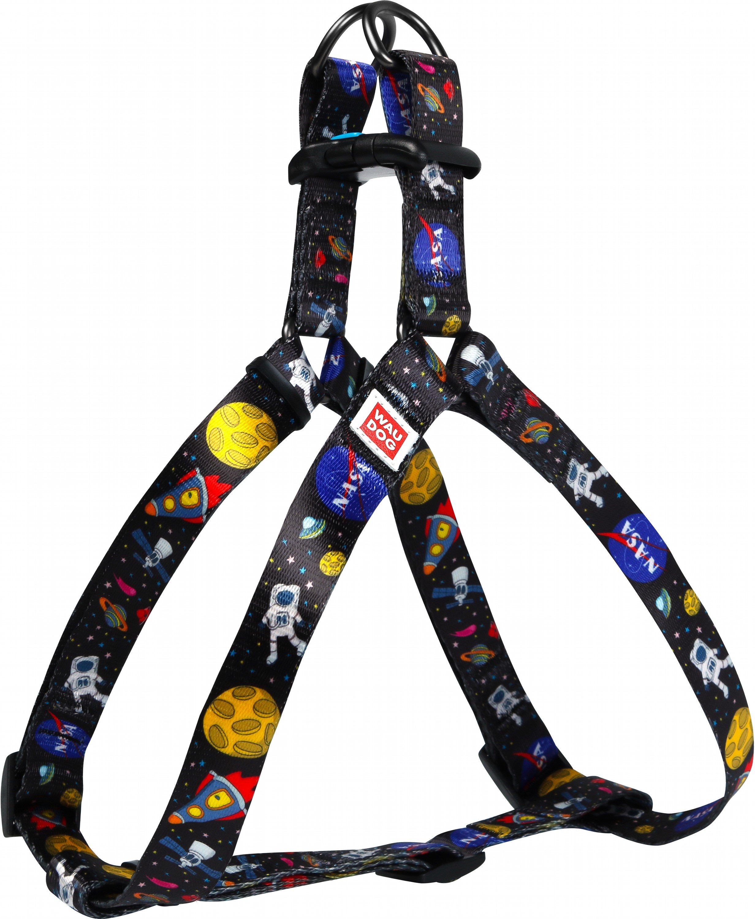 

Шлея для собак анатомическая Collar WAUDOG Nylon c QR паспортом, рисунок "NASA", пластиковый фастекс, M, Ш 20 мм, Дл 50-80 см (5020)