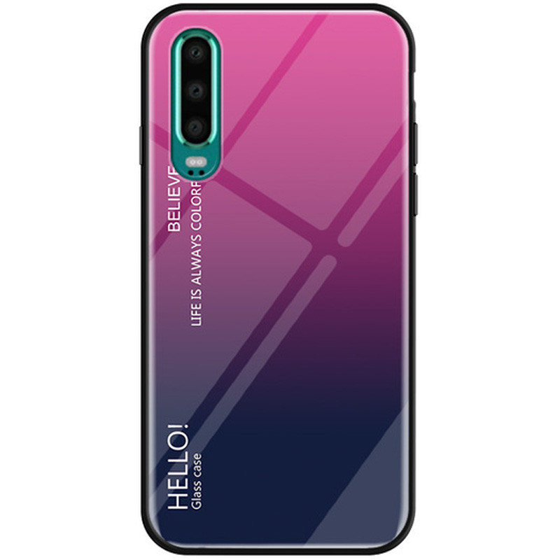 

TPU+Glass чехол Epik Gradient HELLO для Huawei P30 Малиновый