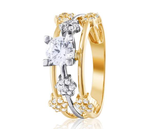 

Кольцо с камнем SWAROVSKI Zirconia "Вензель", желтое золото, КД4182/2SW, 18 размер